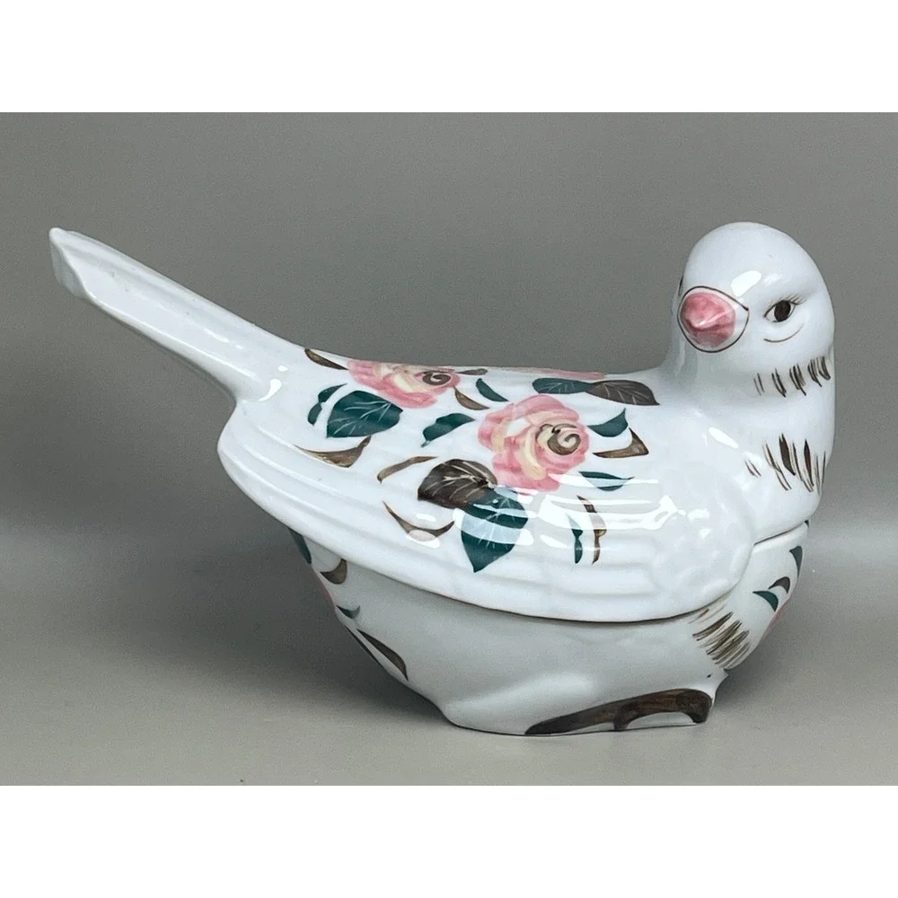 Vtg Porcelain Bird Trinket‎ Dish Figurine Decor 6.25